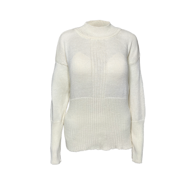 Creme Merino Wollpullover mit Rippen-Detail