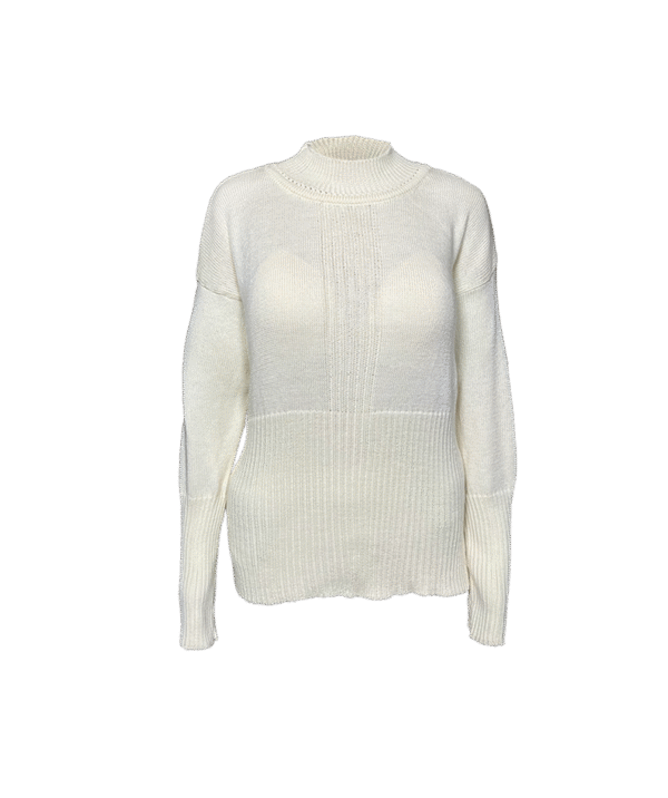 Creme Merino Wollpullover mit Rippen-Detail