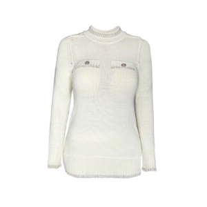 Cremefarbener Merino-Pullover mit Saddle-Raglan