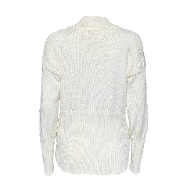 Creme Merino Wollpullover mit Rippen-Detail