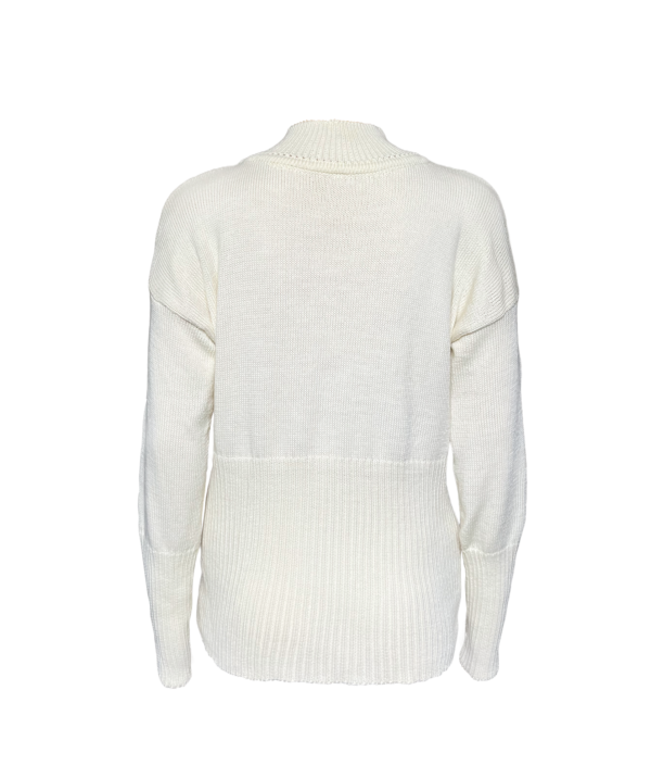 Creme Merino Wollpullover mit Rippen-Detail