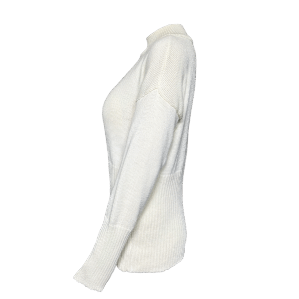 Creme Merino Wollpullover mit Rippen-Detail