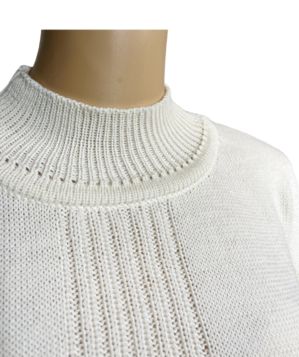 Creme Merino Wollpullover mit Rippen-Detail