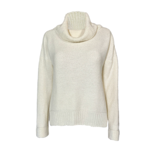 Cremefarbener Merino-Pullover mit großem Kragen