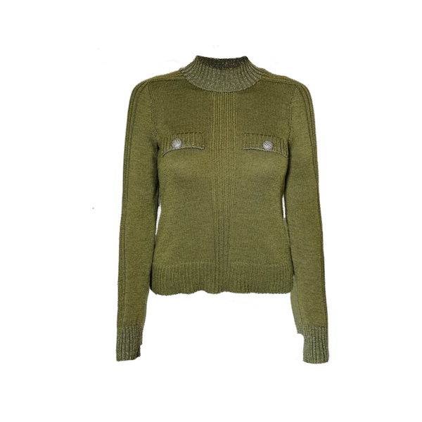 Merino-Pullover in Grün mit Silber-Details