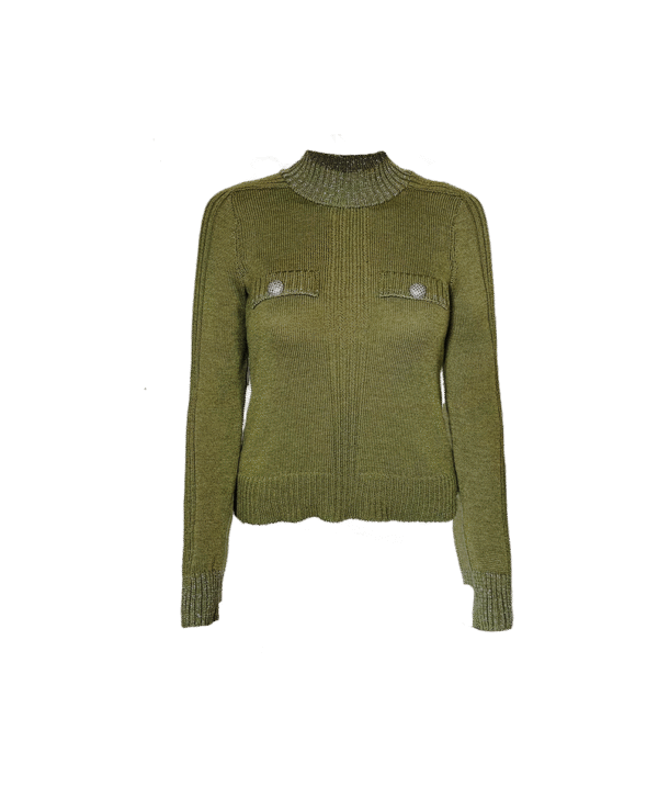Merino-Pullover in Grün mit Silber-Details