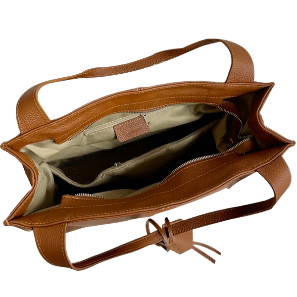 Braune Ledertasche mit Mittelnaht, Innenfach & Mitteltasche