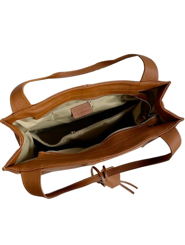Braune Ledertasche mit Mittelnaht, Innenfach & Mitteltasche