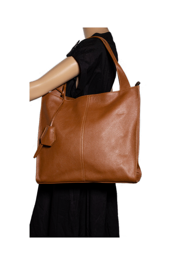 Braune Ledertasche mit Mittelnaht, Innenfach & Mitteltasche